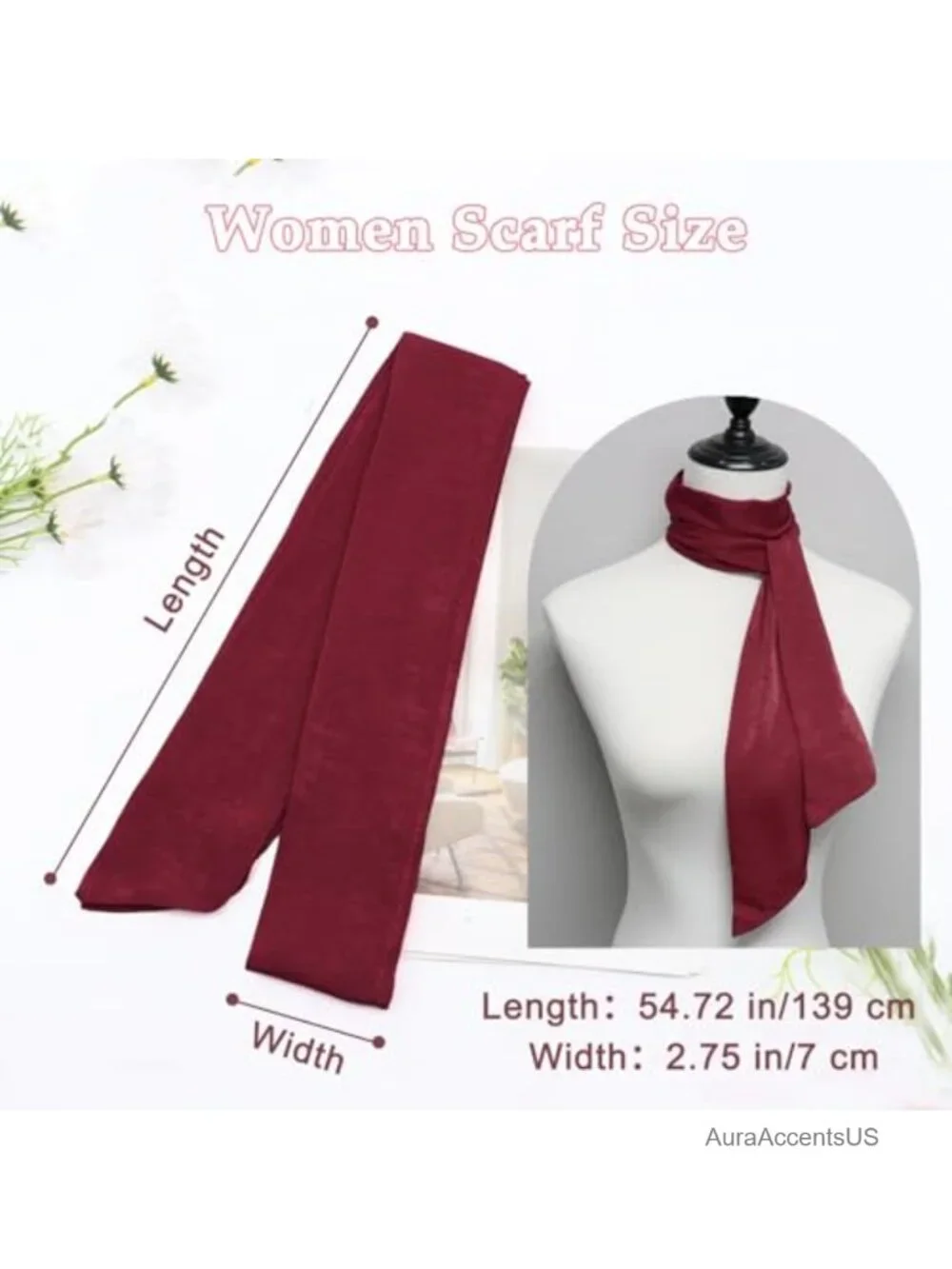 Satin Skinny Scarf for Women, Neck Scarf Head Scarf